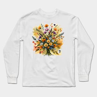 Ink wash painting of wildflowers Long Sleeve T-Shirt